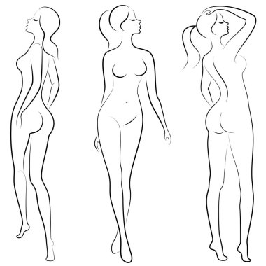 Koleksiyon. Tatlı bir bayanın silueti. Bir kadın seksi ve ince bir modeldir. Vektör çizimleri kümesi.
