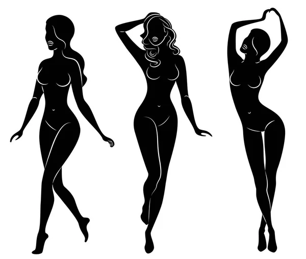 Collectie. Silhouet van een lieve dame. Een vrouw is een sexy en slank model. Set Vector illustraties. — Stockvector