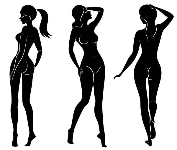 Collection. Silhouette of a sweet lady. A woman is a sexy and slender model. Set of vector illustrations.