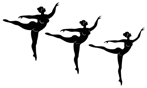 Collezione. Silhouette di una signora carina, lei sta ballando balletto. Una donna è sovrappeso. La ragazza è grassoccia, magra, magra. Ballerina, ginnasta. Insieme illustrazione vettoriale — Vettoriale Stock