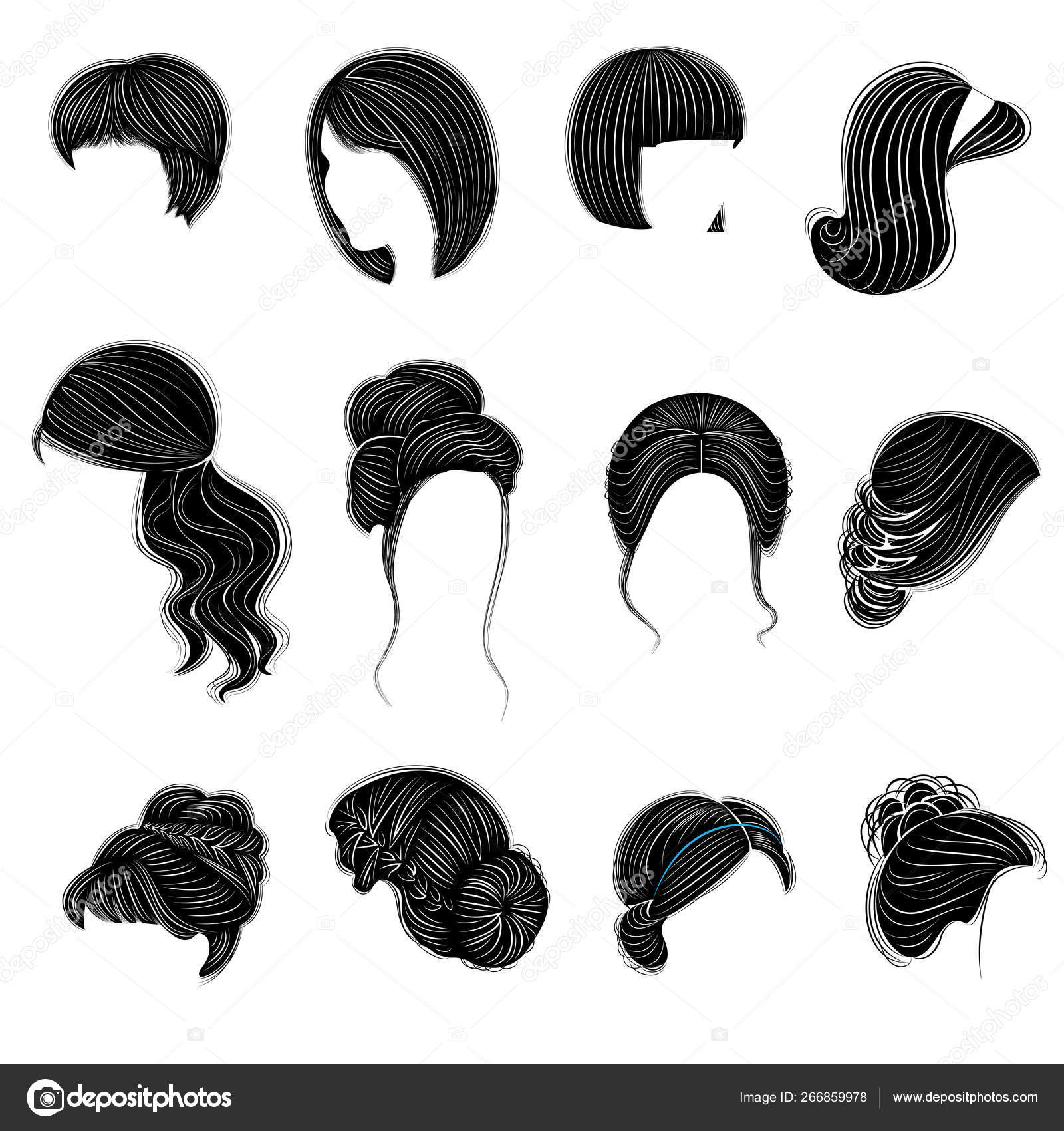 Collection Of Female Hairstyles For Short Long And Medium Hair Hairstyles Are Fashionable Beautiful And Stylish For Brunettes Blondes And Brown Haired Vector Illustration Set Stock Vector Royalty Free Vector Image By C Pavlenko3014 Gmail Com