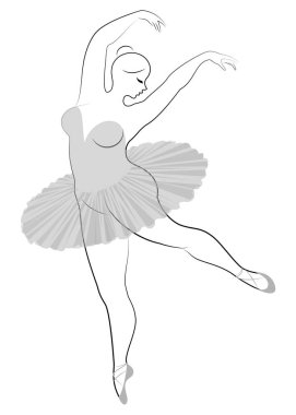 Sevimli bir bayan siluet, o bale dans ediyor. Kadının kilolu bir vücudu var. Kız tombul. Kadın balerin, jimnastikçi. Vektör çizimi
