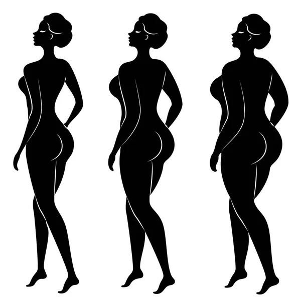 Collecte. Silhouette d'une belle femme. La fille est mince, mince et la femme est grosse. La dame est debout. Ensemble d'illustrations vectorielles — Image vectorielle