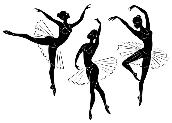 Collection. Silhouette of a cute lady, she is dancing ballet. The girl has a beautiful figure. Woman ballerina. Vector illustration set — Stock Vector