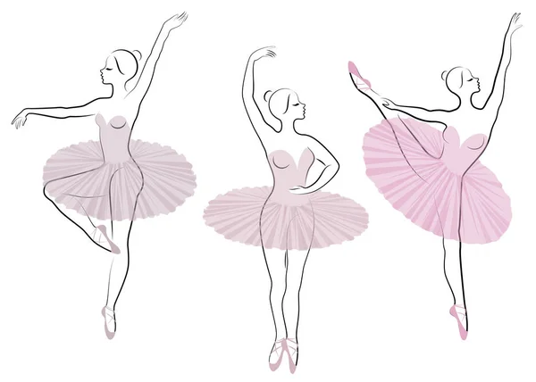 Colección. Silueta de una linda dama, ella está bailando ballet. La chica tiene una figura hermosa. Bailarina. Juego de ilustración vectorial — Archivo Imágenes Vectoriales