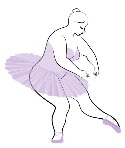 Silhouette d'une jolie dame, elle danse le ballet. La femme a un corps en surpoids. La fille est dodue. Femme ballerine, gymnaste. Illustration vectorielle — Image vectorielle