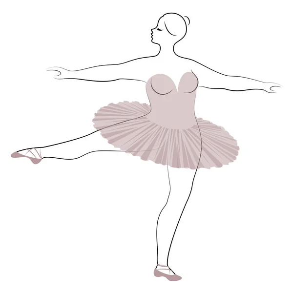 Silhouette di una signora carina, lei sta ballando balletto. Quella donna ha un corpo sovrappeso. La ragazza è grassoccia. Ballerina, ginnasta. Illustrazione vettoriale — Vettoriale Stock