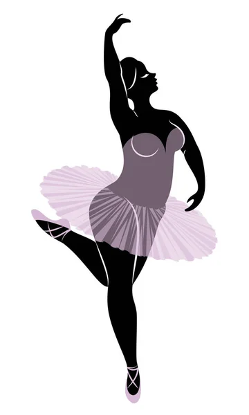 Η σιλουέτα μιας χαριτωμέ-κυρίας, χορεύει μπαλέτο. Η γυναίκα έχει ένα υπέρβαρος σώμα. Το κορίτσι είναι παχουλό. Γυναίκα μπαλαρίνα, γυμνάστρια. Απεικόνιση διανυσματικών φορέων — Διανυσματικό Αρχείο