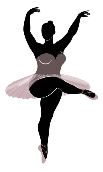 かわいい女性のシルエット、彼女はバレエを踊っています。その女性は太りすぎの体を持っている。女の子はふっくらしています。女性バレリーナ 体操選手ベクトルイラスト — ストックベクタ