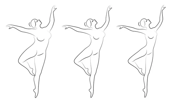 Collezione. Silhouette di una signora carina, lei sta ballando balletto. Una donna è sovrappeso. La ragazza è grassoccia, magra, magra. Ballerina, ginnasta. Insieme illustrazione vettoriale — Vettoriale Stock
