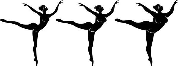 Colección. Silueta de una linda dama, ella está bailando ballet. Una mujer tiene sobrepeso. La chica es regordeta, delgada, delgada. Bailarina, gimnasta. Juego de ilustración vectorial — Archivo Imágenes Vectoriales