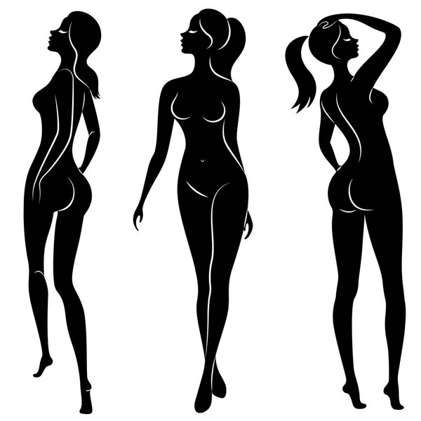 Collection. Silhouette of a sweet lady. A woman is a sexy and slender model. Set of vector illustrations.