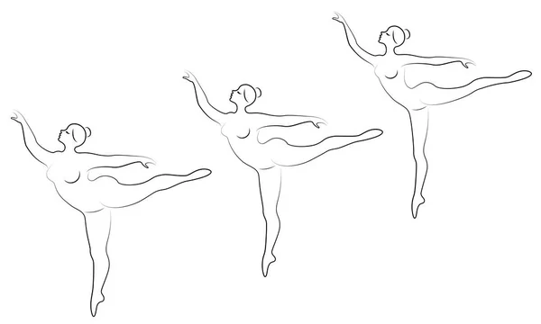 Collectie. Silhouet van een schattige dame, ze is dansen ballet. Een vrouw is overgewicht. Het meisje is mollig, slank, dun. Vrouw ballerina, gymnast. Vector illustratie instellen — Stockvector