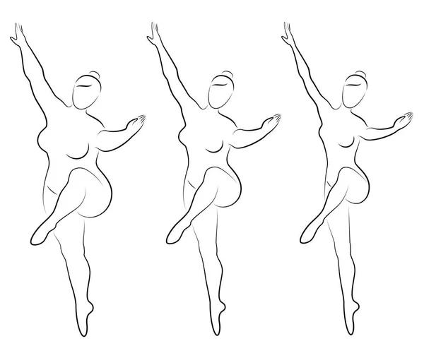 Collecte. Silhouette d'une jolie dame, elle danse le ballet. Une femme est en surpoids. La fille est dodue, mince, mince. Femme ballerine, gymnaste. Jeu d'illustrations vectorielles — Image vectorielle