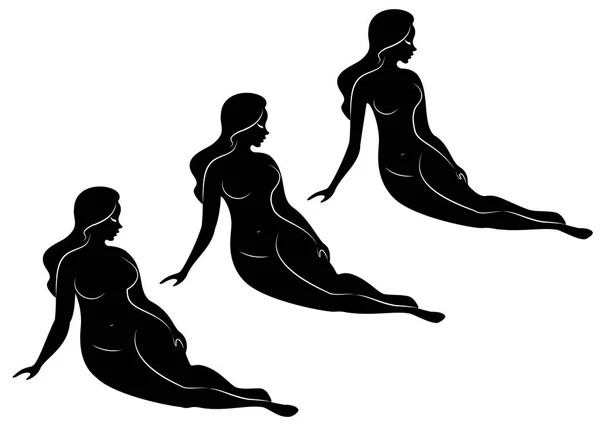 Koleksiyon. Güzel bir bayan figürüsilueti. Kız zayıf, ince ve kadın şişman. Vektör illüstrasyon seti