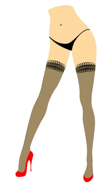 Silhouette d'une dame en bikini. Belles jambes féminines minces, habillées en bas. Les femmes sont dans une chaussure rouge à talons hauts. Illustration vectorielle — Image vectorielle