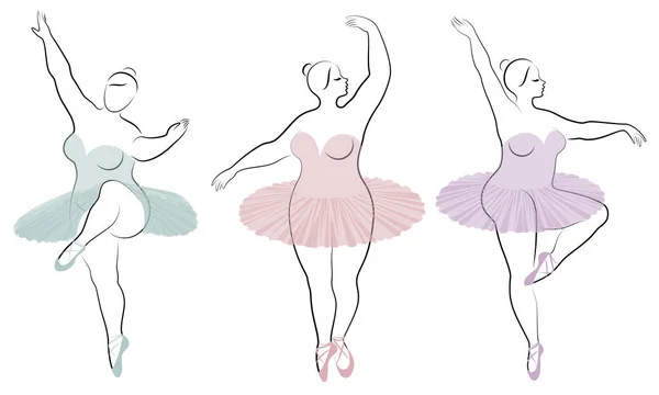 Collecte. Silhouette d'une jolie dame, elle danse le ballet. La femme est en surpoids. La fille est dodue et mince. La femme est ballerine, gymnaste. Jeu d'illustrations vectorielles — Image vectorielle