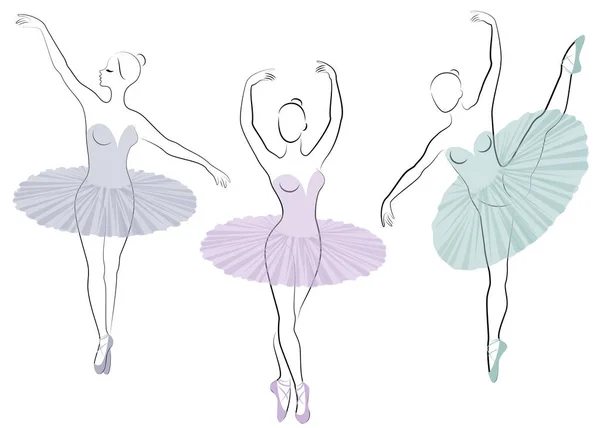 Collectie. Silhouet van een schattige dame, ze is dansen ballet. Het meisje heeft een prachtig figuur. Vrouw ballerina. Vector illustratie instellen — Stockvector