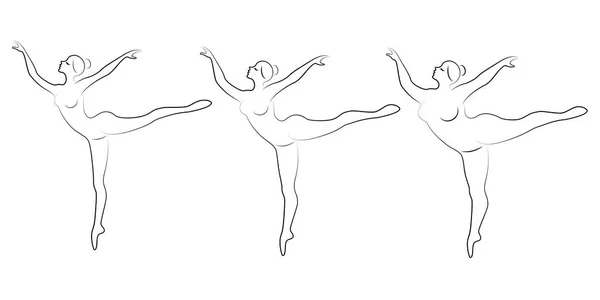 Collectie. Silhouet van een schattige dame, ze is dansen ballet. Een vrouw is overgewicht. Het meisje is mollig, slank, dun. Vrouw ballerina, gymnast. Vector illustratie instellen — Stockvector
