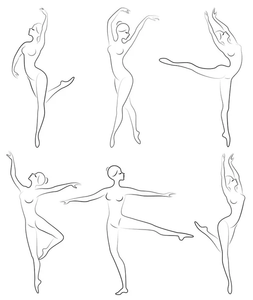 Indsamling. Silhouette af en sød dame, hun danser ballet. Pigen har en slank smuk figur. Kvinde ballerina. Vektorillustrationssæt – Stock-vektor