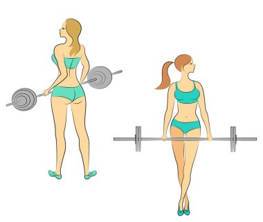 Koleksiyon. Güzel bayanların siluetleri. Kızlar fitness yapan, çıtayı yükseltmek. Kadınlar genç ve ince. güzel rakamlar ile. Vektör illüstrasyon seti