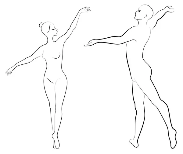 Silhueta de uma senhora bonita e juventude, eles dançam balé. A mulher e o homem têm belas figuras esbeltas. Bailarina menina e dançarina namorado. Dançarina de ballet. Ilustração vetorial —  Vetores de Stock