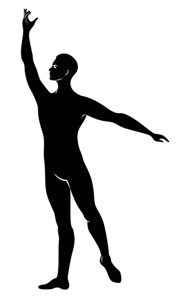 Silhueta de um tipo magro, dançarino de ballet masculino. A dançarina tem uma bela figura fina, um corpo forte. Ilustração vetorial — Vetor de Stock