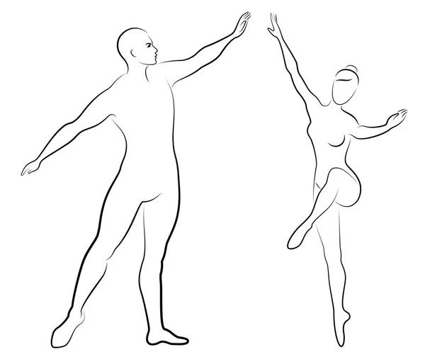 Silhouette d'une jolie dame et de la jeunesse, ils dansent le ballet. La femme et l'homme ont de belles silhouettes minces. Fille ballerine et petit ami danseuse. Danseuse de ballet. Illustration vectorielle — Image vectorielle