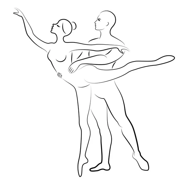 Silhouet van een schattige dame en jeugd, ze dansen ballet. De vrouw en de man hebben mooie slanke figuren. Meisje ballerina en vriendje danser. Ballet danser. Vector illustratie — Stockvector