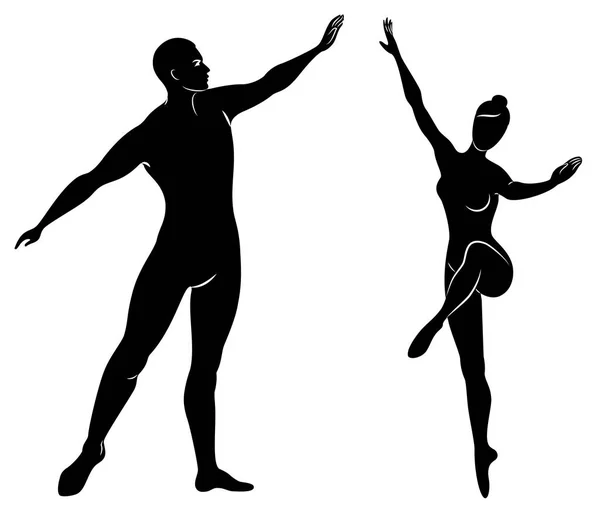 Sylwetka cute Lady i młodzieży, tańczą balet. Kobieta i mężczyzna mają piękne smukłe figury. Dziewczyna baletnica i tancerz chłopaka. Tancerz. Ilustracja wektorowa — Wektor stockowy