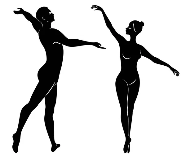 Silhouet van een schattige dame en jeugd, ze dansen ballet. De vrouw en de man hebben mooie slanke figuren. Meisje ballerina en vriendje danser. Ballet danser. Vector illustratie — Stockvector