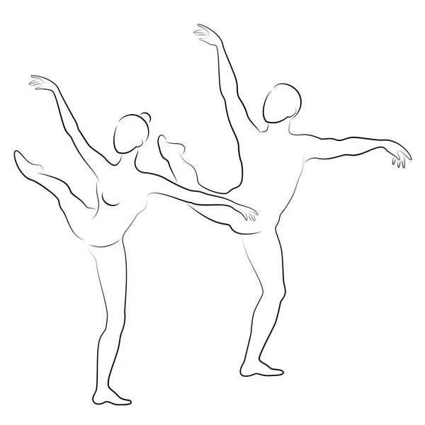 Silhouet van een schattige dame en jeugd, ze dansen ballet. De vrouw en de man hebben mooie slanke figuren. Meisje ballerina en vriendje danser. Ballet danser. Vector illustratie — Stockvector