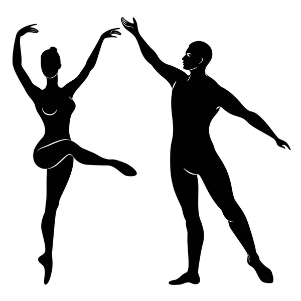一个可爱的女士和青年的剪影，他们跳芭蕾。女人和男人有美丽的苗条身材。女孩芭蕾舞演员和男朋友舞者。芭蕾舞演员矢量插图 — 图库矢量图片