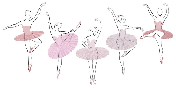 Collezione. Silhouette di una signora carina, lei sta ballando balletto. La ragazza ha una bella figura. Una ballerina. Insieme illustrazione vettoriale — Vettoriale Stock