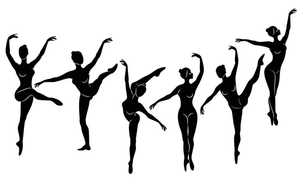 Συλλογή. Η σιλουέτα μιας χαριτωμέ-κυρίας, χορεύει μπαλέτο. Το κορίτσι έχει ένα λεπτό όμορφο σχήμα. Γυναίκα μπαλαρίνα. Σύνολο απεικόνισης διανυσματικών φορέων — Διανυσματικό Αρχείο