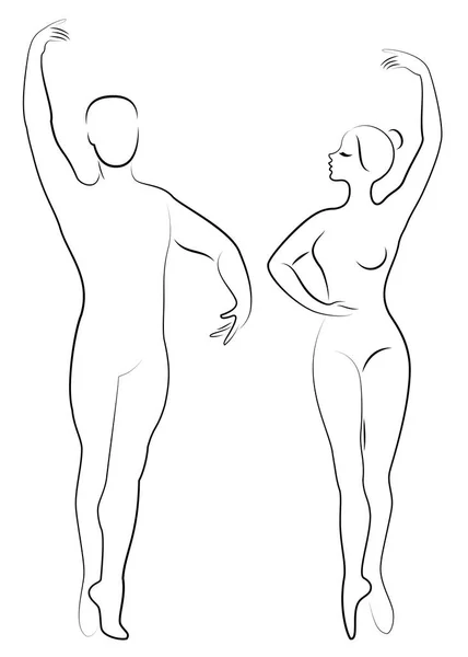 Silueta de una linda dama y juventud, bailan ballet. La mujer y el hombre tienen hermosas figuras delgadas. Bailarina y novio bailarina. Bailarina de ballet. Ilustración vectorial — Archivo Imágenes Vectoriales