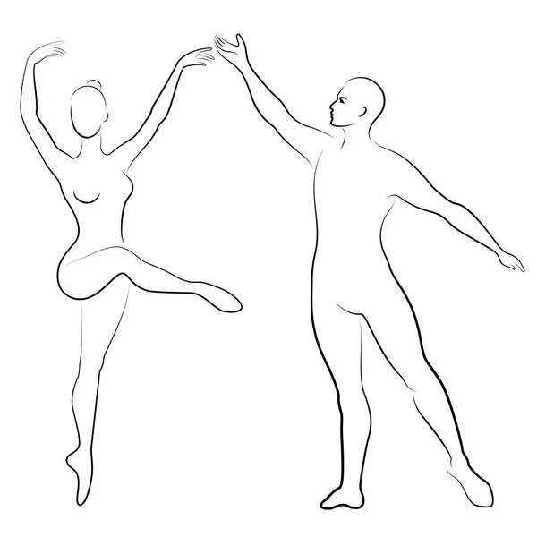 Silhuett av en söt dam och ungdom, dansar de balett. Kvinnan och mannen har vackra smala figurer. Flicka ballerina och pojkvän dansare. Balettdansör. Vektor illustration — Stock vektor