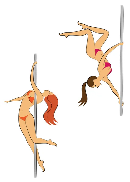 Sammlung. Silhouette einer süßen Dame tanzt sie auf einem Pylon. Das Mädchen hat eine schöne Figur im Bikini. Die Frau ist jung und schlank. Vektor Illustration Set — Stockvektor