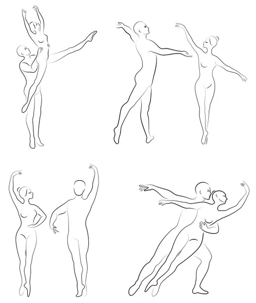 Collectie. Silhouet van een ballet acteur. De vrouw en de man hebben mooie slanke figuren. Meisje ballerina en vriendje danser. Vector illustratie instellen — Stockvector