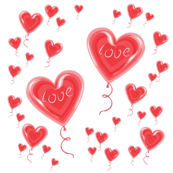 Globos de aire en forma de corazón vuelan en el cielo. Un símbolo de amor y amantes. Día de San Valentín. Ilustración vectorial — Vector de stock