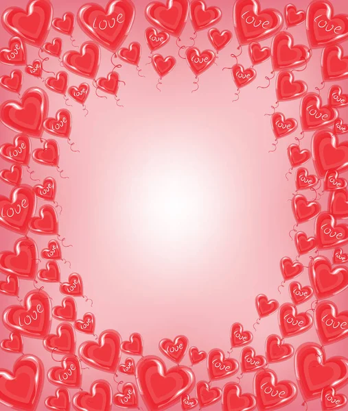 Marco original para fotos y texto. Globos rojos en forma de corazón. Un regalo maravilloso para el Día de San Valentín. Ilustración vectorial — Vector de stock