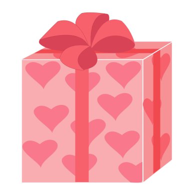 Güzel bir hediye. Tatil için paketlenmiş bir kutu. Boyalı kalpler ile pembe renk Ambalaj. Kırmızı bir yay üstüne bağlı. Vektör çizimi