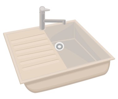 Mutfak lavabosu temiz ve güzel. Evde bulaşık yıkamak ve yemek için gerekli olan şey. Vektör çizimi