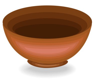 Tencere. Mutfakta bir kase ye ihtiyaç vardır. Yemek hazırlıyor ve öğle yemeği döküyor. Sağlıklı bir diyet için kil kase. Vektör çizimi