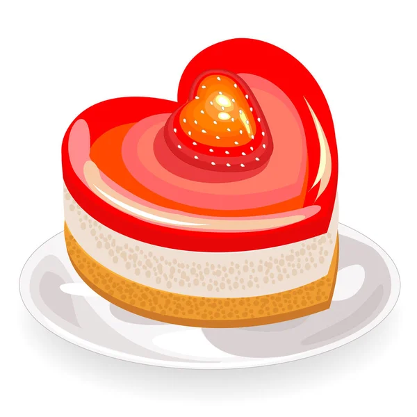 케이크는 하트 모양입니다. 절묘한 단맛. 발렌타인 데이처럼 낭만적 인 만남에 적합합니다. 벡터 일러스트레이션 — 스톡 벡터
