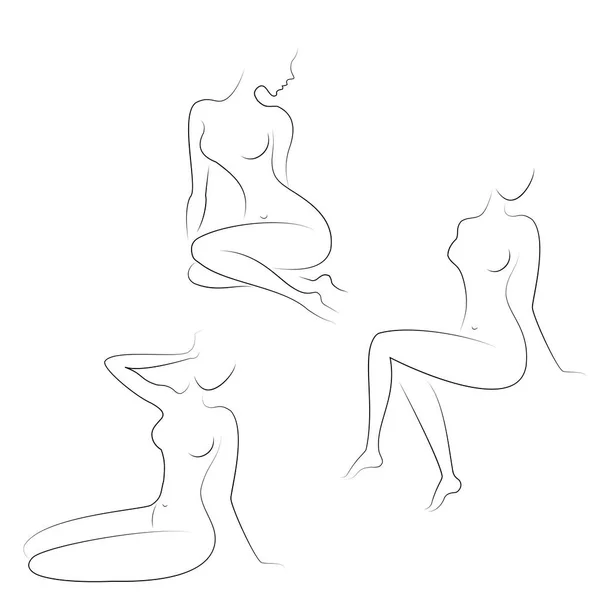 Collezione. Silhouette di belle signore. Belle ragazze in piedi e sedersi in pose diverse. Le figure delle donne sono nude, femminili e snelle. Insieme illustrazione vettoriale — Vettoriale Stock