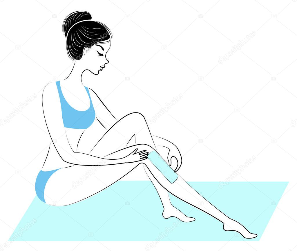 Profile of a beautiful lady. The girl does wax depilation independently. Removes excess hairs. Vector illustration