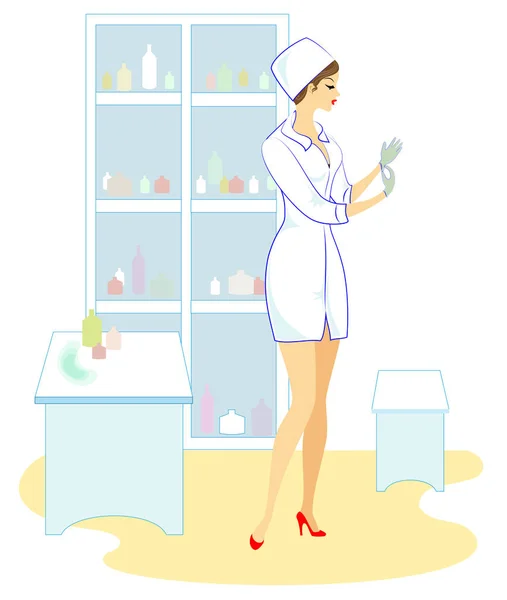 Beautiful nurse, doctor. The girl holds a folder to record the patient s medical history. The woman is an experienced professional. Vector illustration — Stock Vector