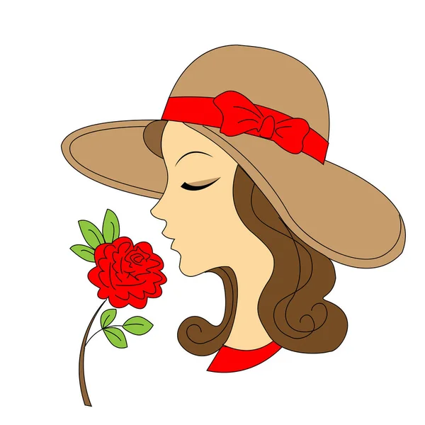 Piękno dziewczyna sylwetka z róża. Vintage wektor ilustracji — Wektor stockowy
