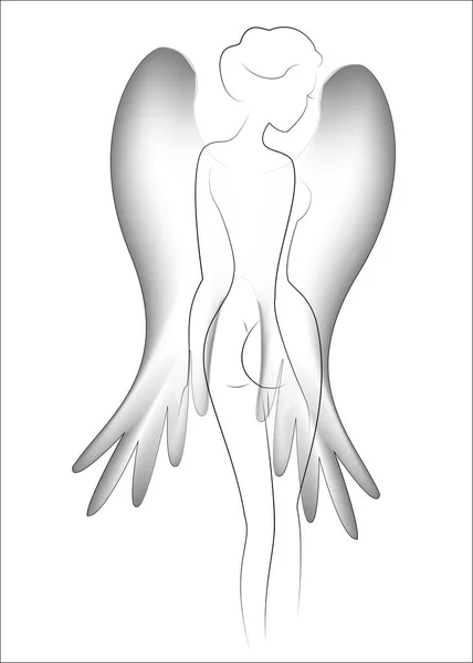 Silhouette of a beautiful naked lady. The girl is slim and feminine. Behind her shoulders are the wings of a bird. Vector illustration — Stock Vector